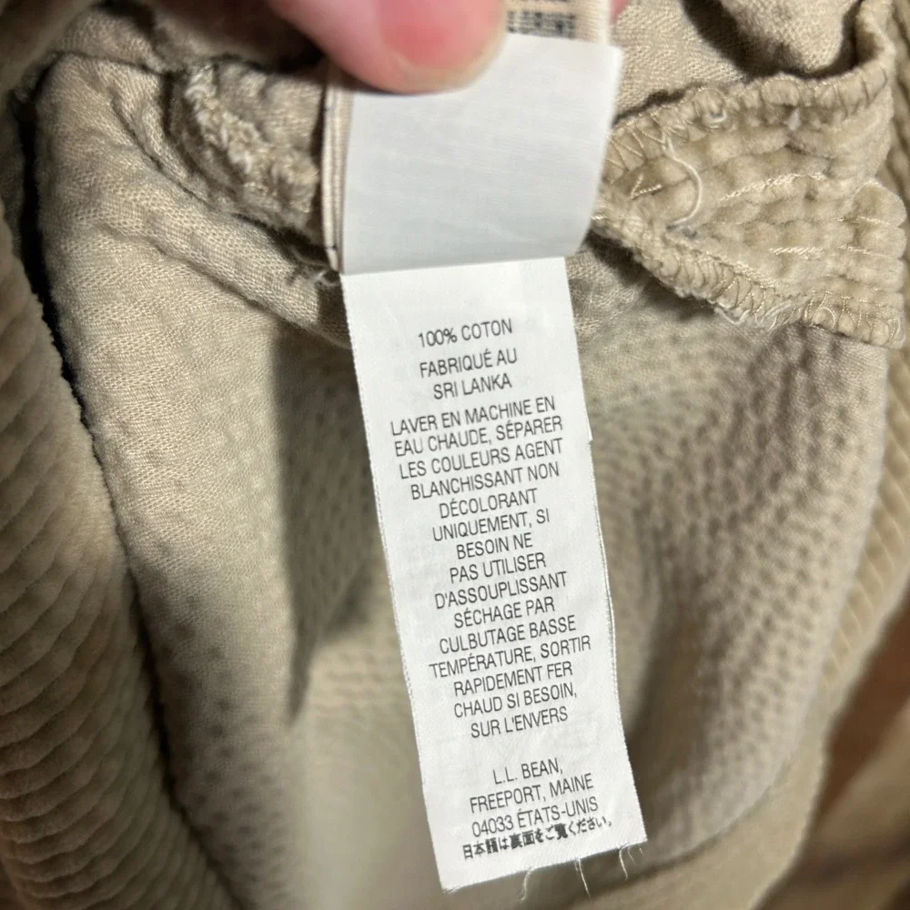 LL Bean Comfort Corduroy Big Shirt Beige Button Down Large Coastal Grandmother L